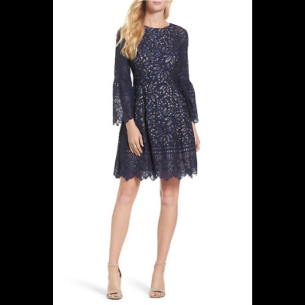 eliza j bell sleeve lace cocktail dress | Dresses | Eliza J Navy Blue Laced Fit Flare 4 Size:6-7Y Pre-Order Embassy London USA Women's model-BeatrizMartinello Ladies dresses Knee Length